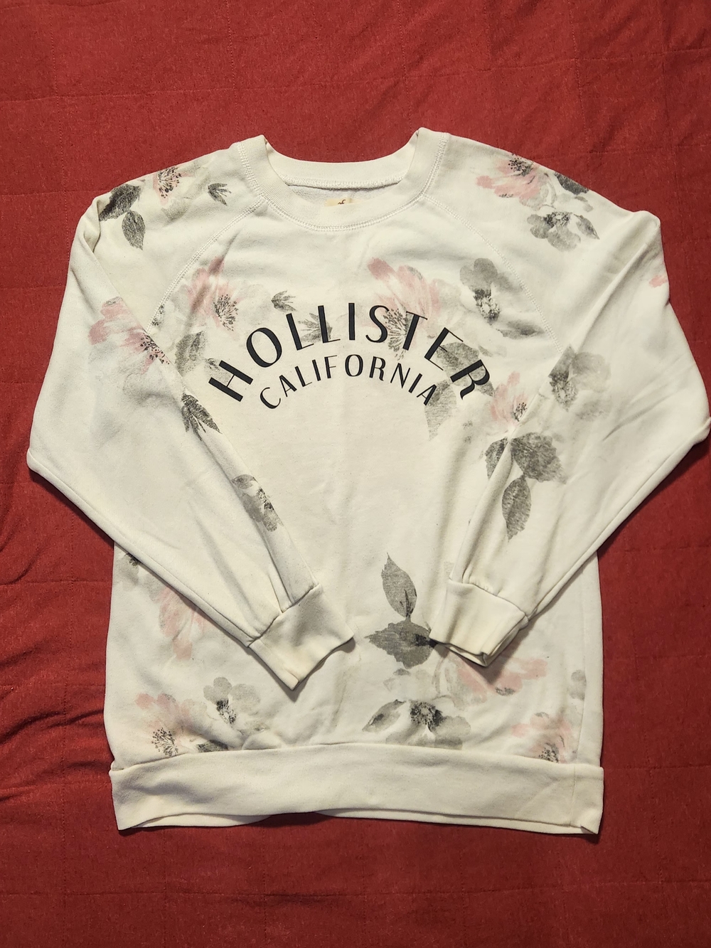 Hollister California White Floral Crewneck Sweater